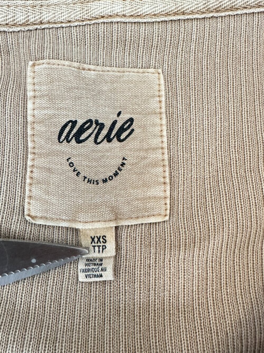 Aerie Ribbed Hoodie XXS Beige Oversized Henley Pullover Soft Neutral Lounge - Picture 6 of 7